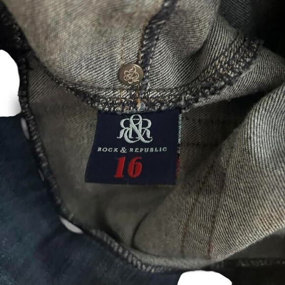 Rock & Republic Jeans Women's 16 Blue Pull-on Slimming Denim Cure Distressed - Picture 10 of 15